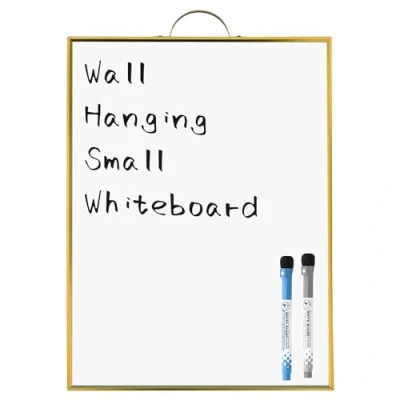 Afbeelding van ANLIOTE Klein hangend whiteboard voor muur, 40 x 30 cm draagbaar droog uitwisbord A3 magnetisch oppervlak met handvat, aluminium goudkleurig frame mini notitiebord thuis, keuken, kantoor, school,