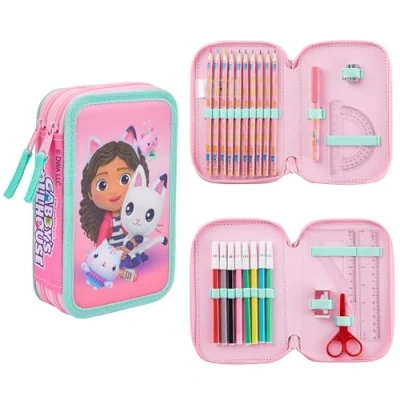 Afbeelding van Gabby&#039;s Dollhouse Etui met briefpapier voor meisjes gevuld kleurpotloden markers geschenken meisjes, roze, Eén maat,