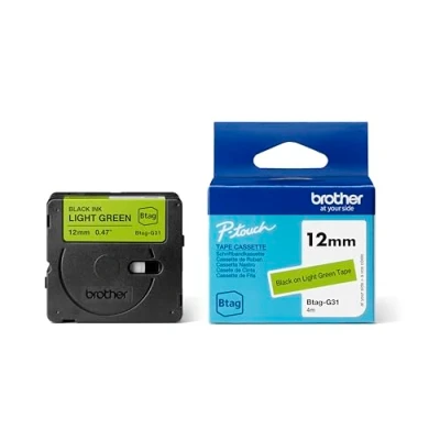 Afbeelding van Brother Original Btag G31 Labeltape, 12 mm breed, 4 m lang, zwart/groen