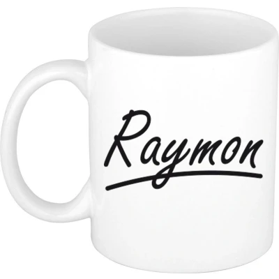 Afbeelding van Raymon voornaam kado beker / mok sierlijke letters gepersonaliseerde met Naam mokken