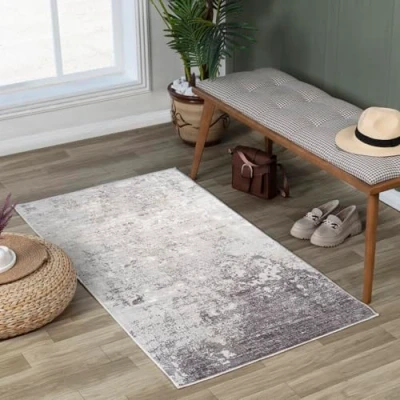 Afbeelding van SURYA Vloerkleed Woonkamer, Slaapkamer Modern Abstract Tapijt FIONA Grijs/Wit 80x150 cm