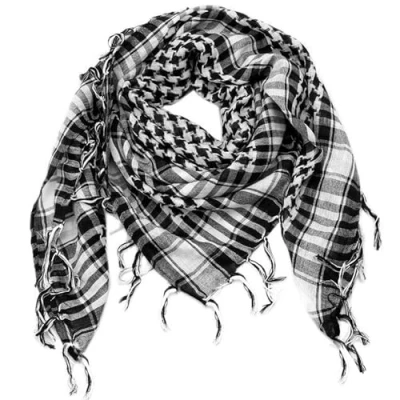 Afbeelding van TRIXES Shemagh sjaal zwart en wit, woestijnsjaal, Kufiya, Keffiyeh, Ghutrah, Hattah, 100% katoen, geschikt voor paintball, rollenspellen, Dune Bashing, Weiß
