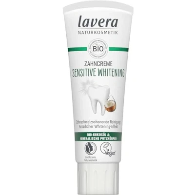 Afbeelding van lavera Tandpasta Sensitive whitening 5 voudige bescherming natuurlijke ontziet het tandglazuur bamboe cellulosepoeder &amp; natriumfluoride veganistisch 75 ml