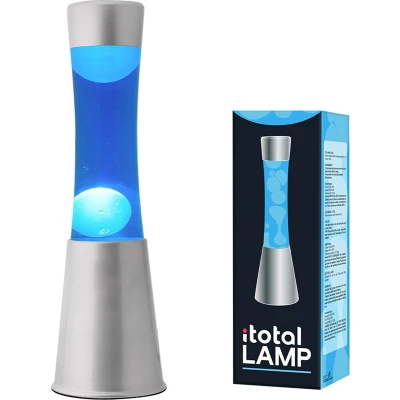 Afbeelding van i Total Lavalamp Lava Lamp Sfeerlamp 30x9 cm Glas/Aluminium 25W Blauw met witte Zilvergrijs XL1795