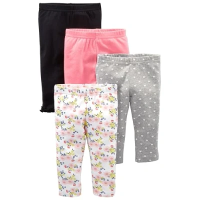 Afbeelding van Simple Joys by Carter&#039;s 4 pack broek voor babymeisjes, Zwart/Grijs Hartjes/Roze/Witte Bloemen, Newborn