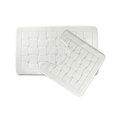 Afbeelding van Emma Barclay Orkney Crosshatch 2 stuks Badset in Wit Mat 45x75cm/ Voetstuk 45x45cm
