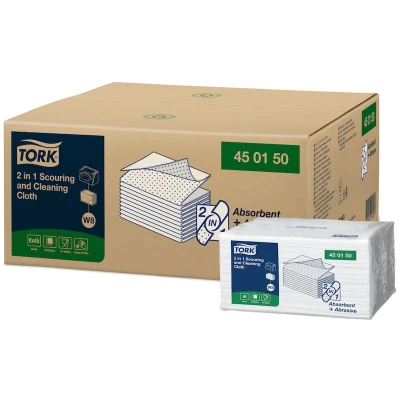 Afbeelding van Tork 450150 Premium 2in1 schuur en reinigingsdoek W8 Wit 360 stuks