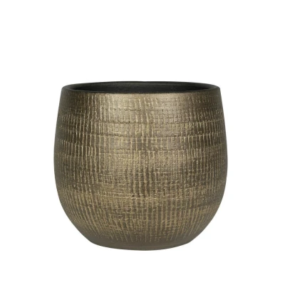 Afbeelding van Plantenpot/bloempot in een strakke Modern design look metal goud Dia 26 cm en Hoogte 25.5