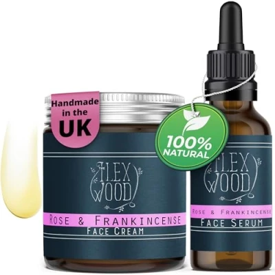 Afbeelding van Roos en Wierookcrème &amp; Serum Geschenkset. 100% natuurlijk, veganistisch, hydraterend, anti veroudering, dierproefvrij.