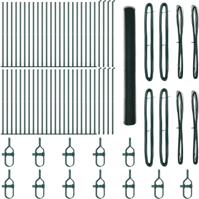 Afbeelding van vidaXL Hexagon Omheining Groen 1.5x100 m Staal, Fence Posts met Basisplaten 13 stuks Ø32mm 83.5cm Gegalvaniseerd Staal
