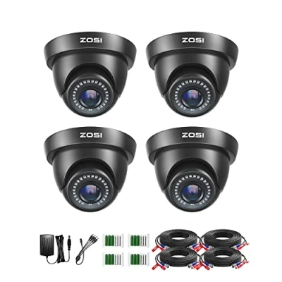 Afbeelding van ZOSI 4X Full HD 1080p Dome Videobewakingscamera Set met Kabel en Voeding, 24M IR Nachtzicht