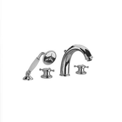 Afbeelding van Huber Victorian 4 gats Badkraan met Douchegarnituur RVS VT0002602A
