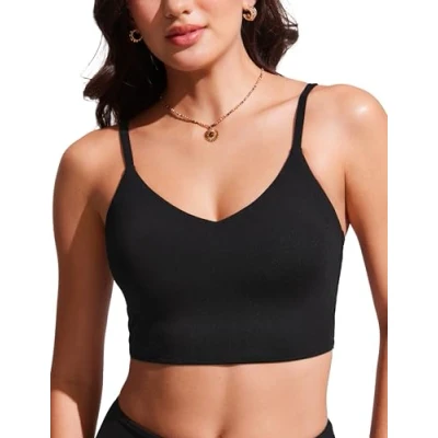Afbeelding van CRZ YOGA Vrouwen Bikini Tops Verstelbare Spaghetti Riemen Zwempak Gewatteerd Atletisch Badpak zwart XS