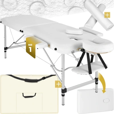 Afbeelding van tectake® 2 Zones massagetafel behandeltafel met rolkussens + draagtas wit behandelbank incl. opbergtas opvouwbaar