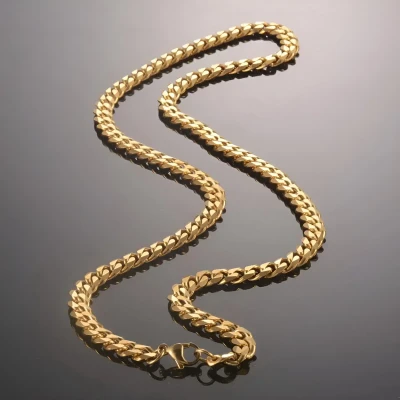 Afbeelding van Cuban Link Heren Ketting Goud kleurig Staal 7mm Dikke Schakels Kettingen Schakelketting Cadeau voor Man Mannen Cadeautjes