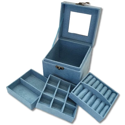 Afbeelding van Ilènne Sieradendoos meisjes vierkant licht blauw Sieradendoosje / juwelenkistje