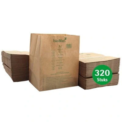 Afbeelding van bioMat Composteerbare Papieren Zakken van 7 Liter Voor GFT Afval, 320 Afvalzakken Kraftpapier, Vochtbestendig, Dubbele Bodem, Geproduceerd in Duitsland