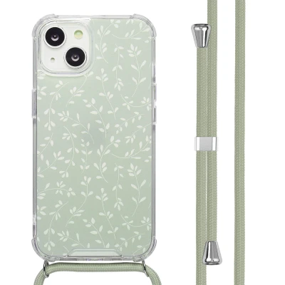 Afbeelding van imoshion Hoesje Geschikt voor iPhone 14 Design met Koord Smoke Green Flowers
