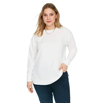 Afbeelding van Trendyol Dames ronde hals effen normale plus size sweatshirt, Ecru, XL, XL