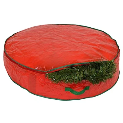 Afbeelding van Kerstkrans slinger opbergtas bewaart tot 60 cm kunstmatige kransen, duurzaam waterdicht materiaal opbergdoos met ritssluiting en handgrepen