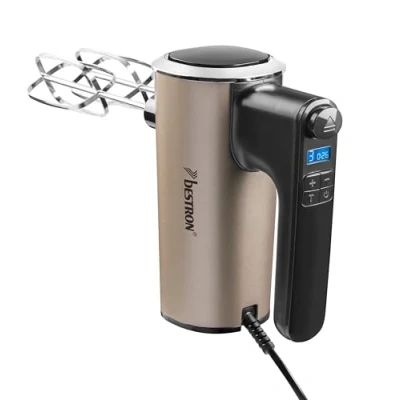 Afbeelding van Bestron Power Handmixer, krachtige handmixer met 6 snelheden, turbo functie &amp; LCD display, mixer inclusief 2 gardes kneedhaken, lichtgewicht van 1KG, kleur: Beige