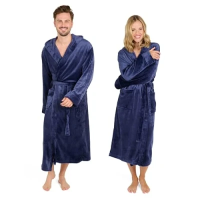 Afbeelding van Blumtal Badjas Unisex Dames en Heren Fleece met Capuchon Zakken Donkerblauw Maat XXXL