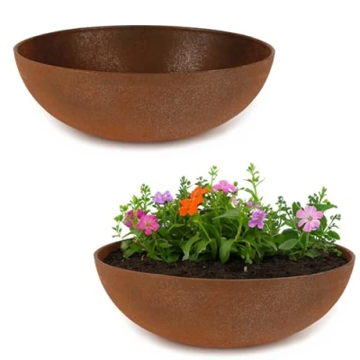 Afbeelding van matches21 HOME &amp; HOBBY Plantenschaal voor buiten in lichtgrijs gemarmerd 45 x 13 cm als weerbestendige bloemenschaal