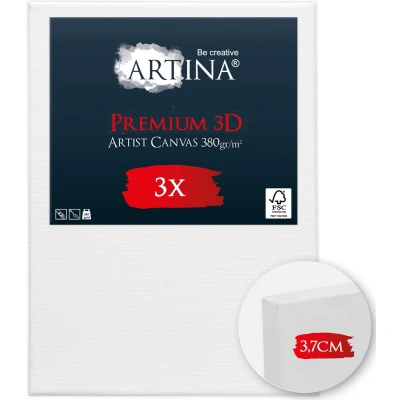 Afbeelding van Artina Set van 3 Schildersdoeken 50x70 cm 3D Premium Voorgerekte Doeken Wit met FSC® Houten Spieraam Stabiele Voorbehandelde Canvas Schildersdoek 380g/m141
