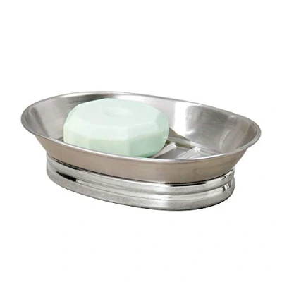 Afbeelding van iDesign York Metal Zeepbakje, ovale zeephouder van metaal, zilver/matzilverkleurig/wit en chroom