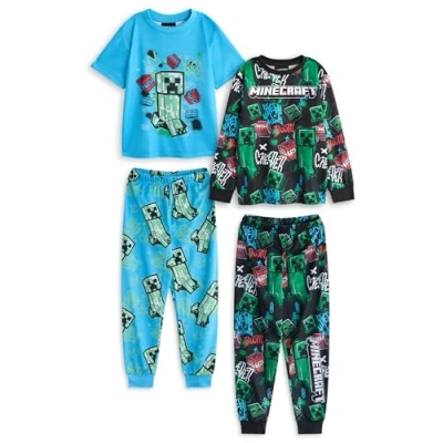 Afbeelding van Minecraft 2 delige pyjamaset voor jongens Multipack pyjama&#039;s kinderen met veelkleurige graffiti en all over print Nachtbroeken tops lange pijpen TNT &amp; Creeper