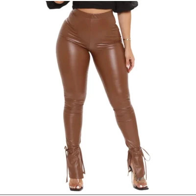 Afbeelding van Broek Met Hoge Taille Dames Black Zwarte lederlook