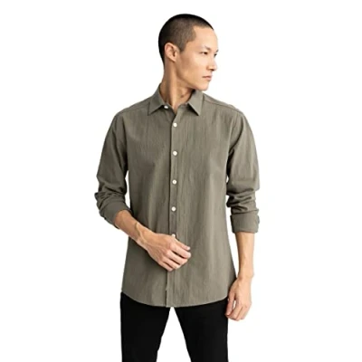 Afbeelding van DeFacto Herenshirt met lange mouwen en mouwen, Kaki, XS