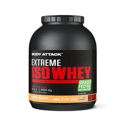 Afbeelding van Body Attack Extreme Iso Whey, Apricot yoghurt, 1,8 kg, CFM Whey Proteïne isolaat van 100% Ierse weidemelk, glutenvrij, rijk aan EAA&#039;s, perfect oplosbaar, vetarm, zonder aspartaam, 90,6%
