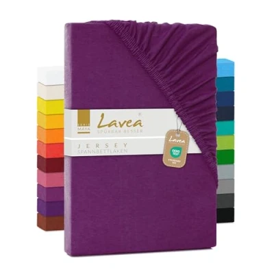 Afbeelding van Lavea Jersey hoeslaken, serie Maya, 100% katoen, hoogwaardige afwerking, met elastiek en OekoTex100