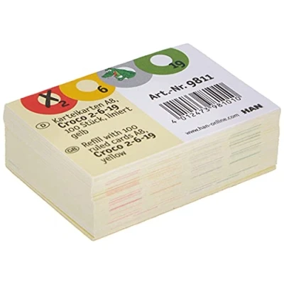 Afbeelding van HAN Indexkaarten, 100 stuks, DIN A8, liggend gelinieerd, voor CROCO Duo (9987) en 2 6 19 (9988), leerkaartenbox, kleurrijk bedrukt, stevig indexkarton 190 g/m² met vier kleurrijke cirkels om aan te