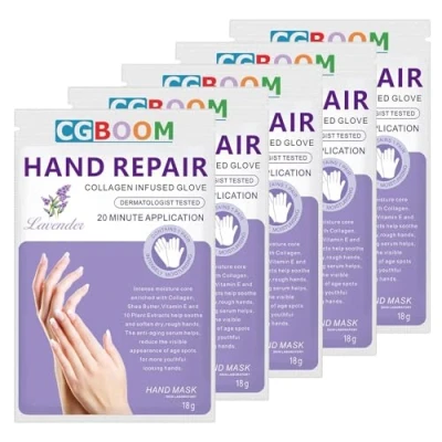 Afbeelding van 5 stuks hydraterende en exfoliërende handmaskers, hydrateert de beschadigde huid diep, voedende handschoenen voor droge gebarsten huid, lavendelrijk masker