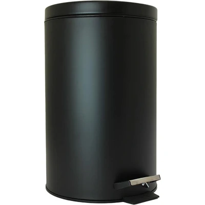 Afbeelding van Perel metalen pedaalemmer met uitneembare plastic emmer, handgreep en antislippedaal, ideaal voor thuis op kantoor, inhoud 14 liter, rond Ø 25 x 39.5 cm, mat zwart