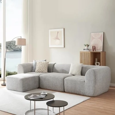 Afbeelding van 3 Zitsbank Hurvas met longchair modulaire bank 313x181x76 cm grijs [en.casa]