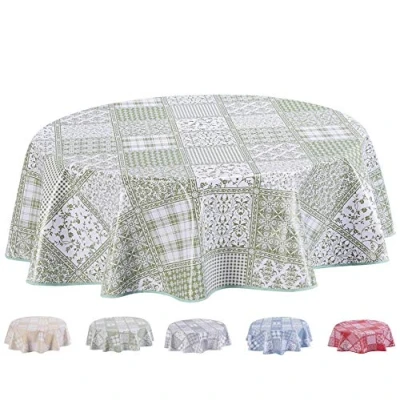 Afbeelding van Home Direct Tafelkleed van pvc, rond, 155 cm, saliegroen