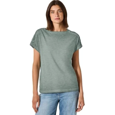 Afbeelding van Cecil Tshirt MIT Knopfdetail print, Dames, Maat: Large, Grün