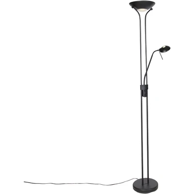 Afbeelding van QAZQA Moderne vloerlamp zwart met leeslamp incl. LED dim to warm Diva