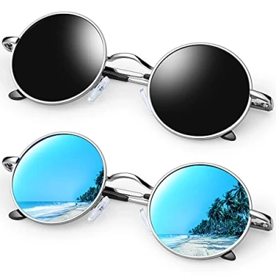 Afbeelding van KANASTAL Ronde Zonnebril Dames en Heren Gepolariseerde Hippie Steampunk Klassieke Retro Unisex Zilver Zwarte Zonnebrillen UV400