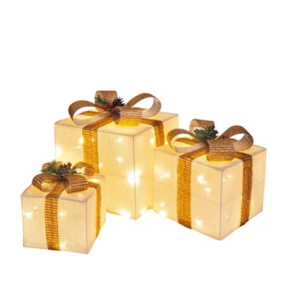 Afbeelding van GIGALUMI Led geschenkdoos, set van 3 stuks, 8 modi, 60 leds, lichtgevende kerstdoos, lichtbox met stekker voor binnen, geel, kerstdecoratie, warm wit
