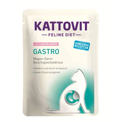 Afbeelding van 24x85g Gastro Zalm/Rijst Kattovit Maaltijdzakjes Kattenvoer