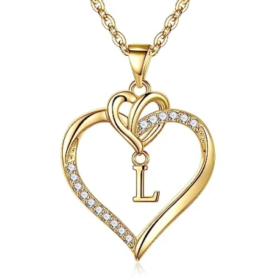 Afbeelding van TINGN ketting hart dames halsketting goud zilver, 14K goud/witgoud verguld initialen zirkonia hanger letters jubileum verjaardag geschenken voor je vrouw vriendin
