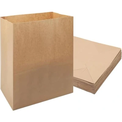 Afbeelding van papieren zakken, groot, 33 x 24 14 cm, bruin, broodzakken, kraftpapier, bruine zakjes, cadeauzakjes, papier, broodpapieren 50 stuks (L)