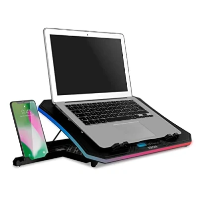 Afbeelding van KROM KOOLER draagbare Koelbasis NXKROMKOOLER voor laptops tot 19&quot;, 6 ventilatoren, RGB, smartphonehouder, LCD scherm en USB HUB, zwart