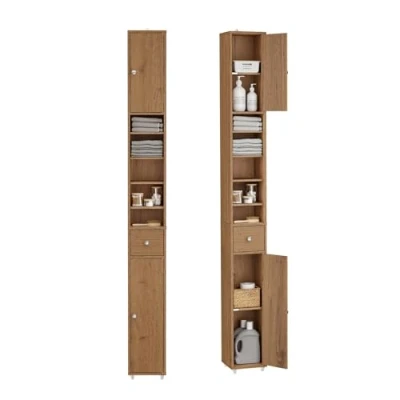 Afbeelding van SoBuy BZR34 W Badkamer Opbergkast Kolomkast Badkamermeubel WC kast L20xP20xH180cm Wit