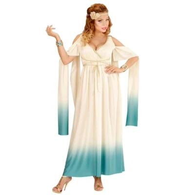 Afbeelding van Widmann Griekse &amp; Romeinse Oudheid Kostuum Mythische Koningin Van Atlantis Vrouw Blauw, Wit / Beige Medium Carnavalskleding Verkleedkleding