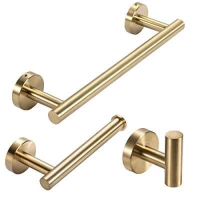 Afbeelding van YUET Gouden badkamer accessoires accessoire bars set handdoek houders ring rails voor badkamers SUS 304 roestvrij staal hardware wandmontage rek, 30,5 cm bad bar + wc papier houder gewaad haak